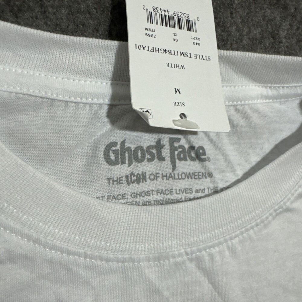 Ghost Face Men's T Shirt Graphic Print Short Sleeve White Medium - Picture 4 of 6